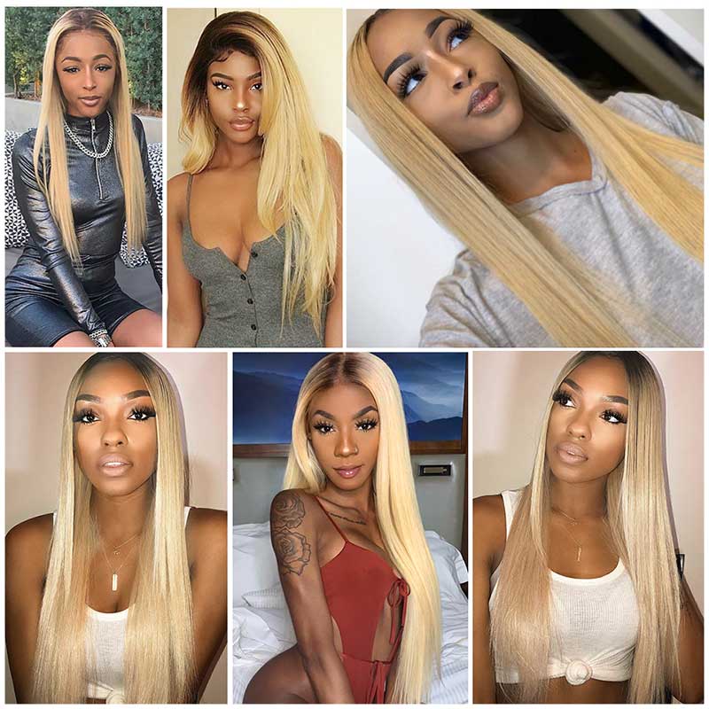 iPretty 1B/613 Honey Blonde Ombre Brazilian Straight Human Hair Bundles Dark Roots