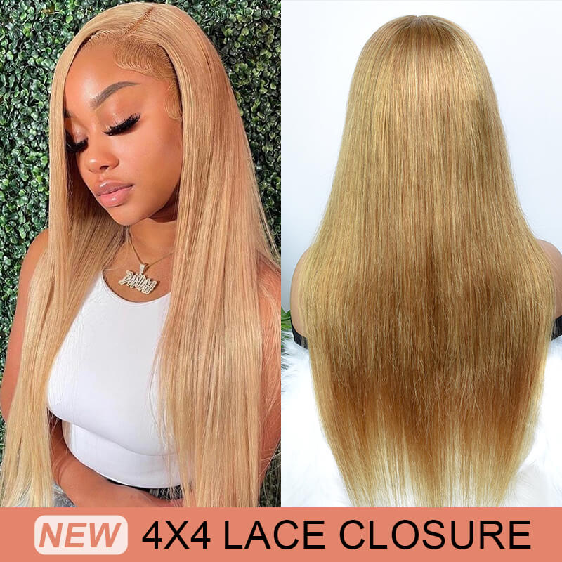 iPretty Honey Blonde #27 Color 4x4 Lace Closure Straight Human Hair Wig