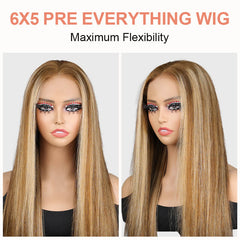 iPretty 100% Virgin Human Hair Pre Everything 6x5 Lace P6/22 Color Straight Wear & Go Gluless Wig