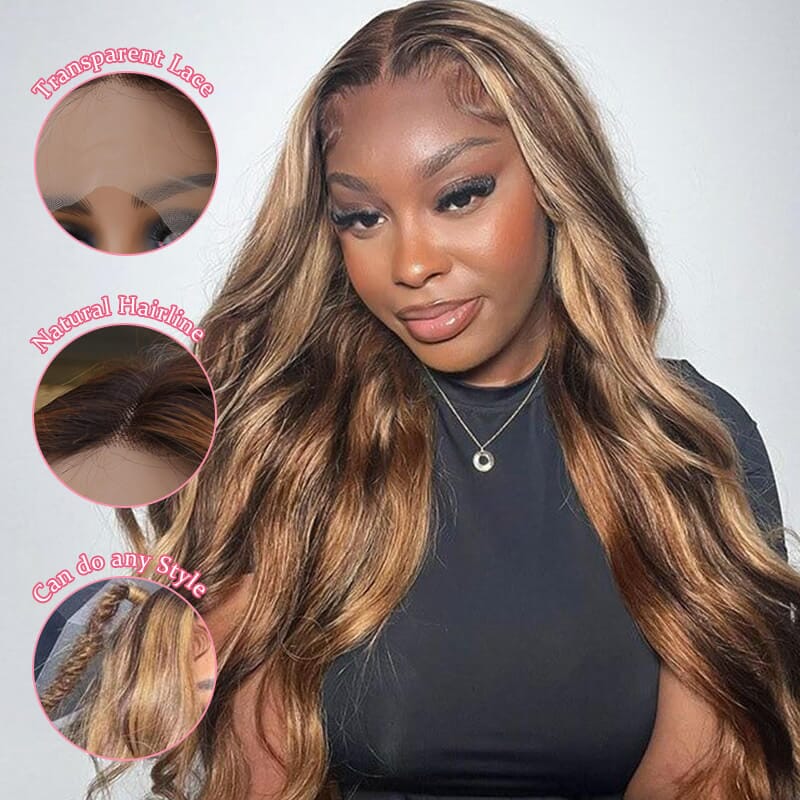 iPretty 13x4 Lace Front Body Wave Wigs HighLight Brown Color