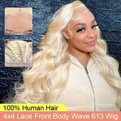 iPretty 4x4 Transparent Lace Body Wave 613 Blonde Wig for Women