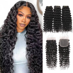 iPretty 4x4 Lace Closure with 3 Bundles Deep Wave