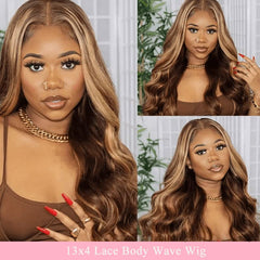 iPretty 13x4 Lace Front Body Wave Wigs HighLight Brown Color