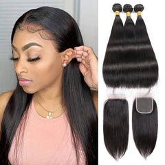 iPretty 4x4 Straight Lace Closure with 3 Bundles