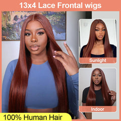 iPretty #33 Reddish Brown Color Straight 13x4 Transparent Lace Front Wig