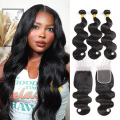 iPretty 4x4 3 Bundles Body Wave Lace Closure