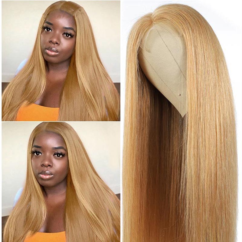 iPretty 27 Color Caramel Blonde Straight Human Hair Wigs Premade 4x4 Lace Closure Wig For Women