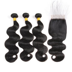 iPretty 4x4 3 Bundles Body Wave Lace Closure