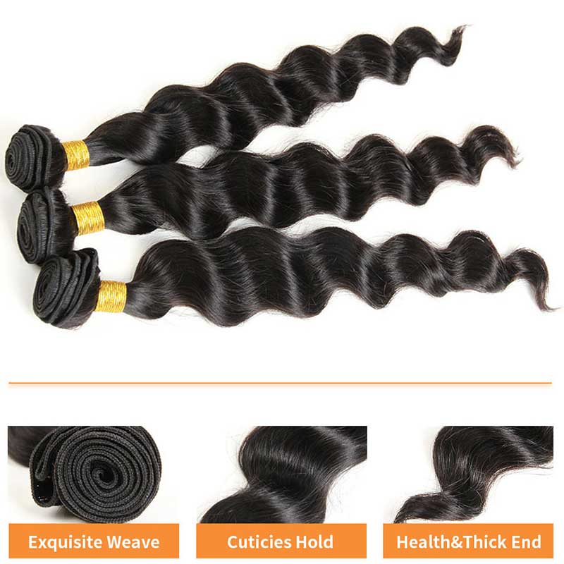 iPretty Loose Wave Human Hair Bundles With Free/ Middle Part 4x4 Lace Closure