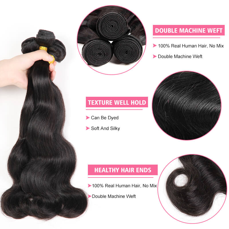 iPretty 3 pcs Human Virgin Hair Body Wave Bundles