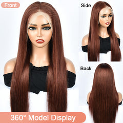 iPretty #33 Reddish Brown Color Straight 13x4 Transparent Lace Front Wig