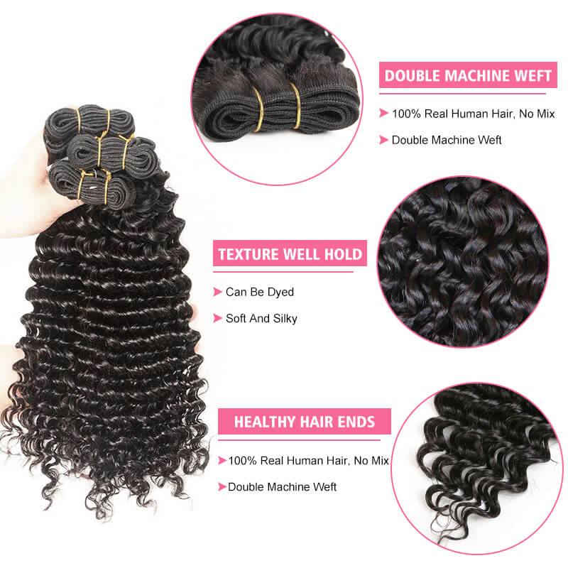 iPretty 3 pcs Bundles Deep Wave Human Virgin Hair