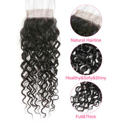 iPretty 4x4 3 Bundles Water Wave Lace Human Virgin Hair with Closure Deal