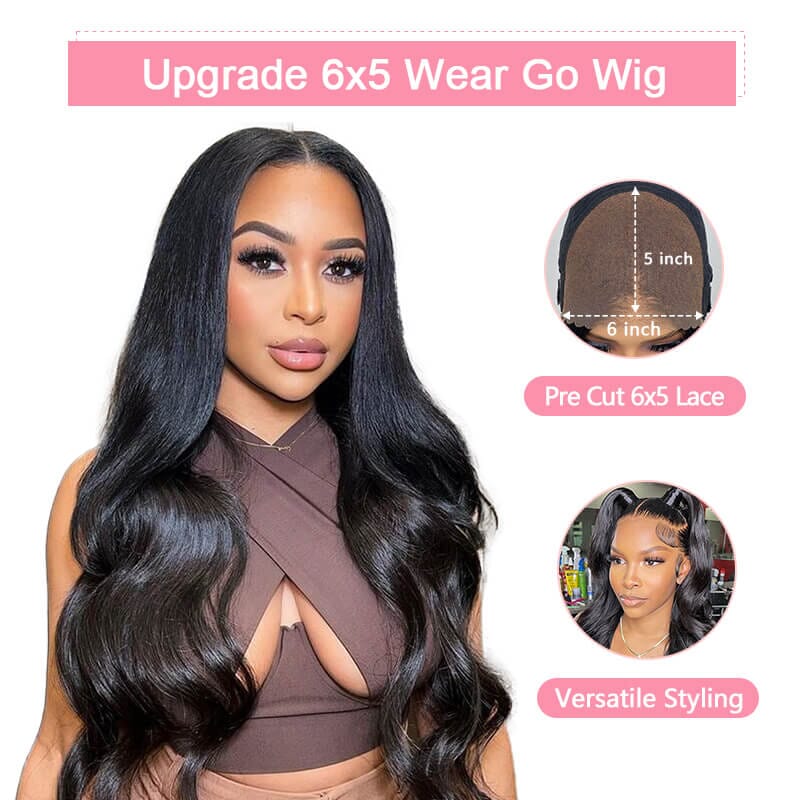 iPretty Wear & Go 6x5 Pre-Cut Lace Body Wave Wig With Pre Bleached Invisible Knots