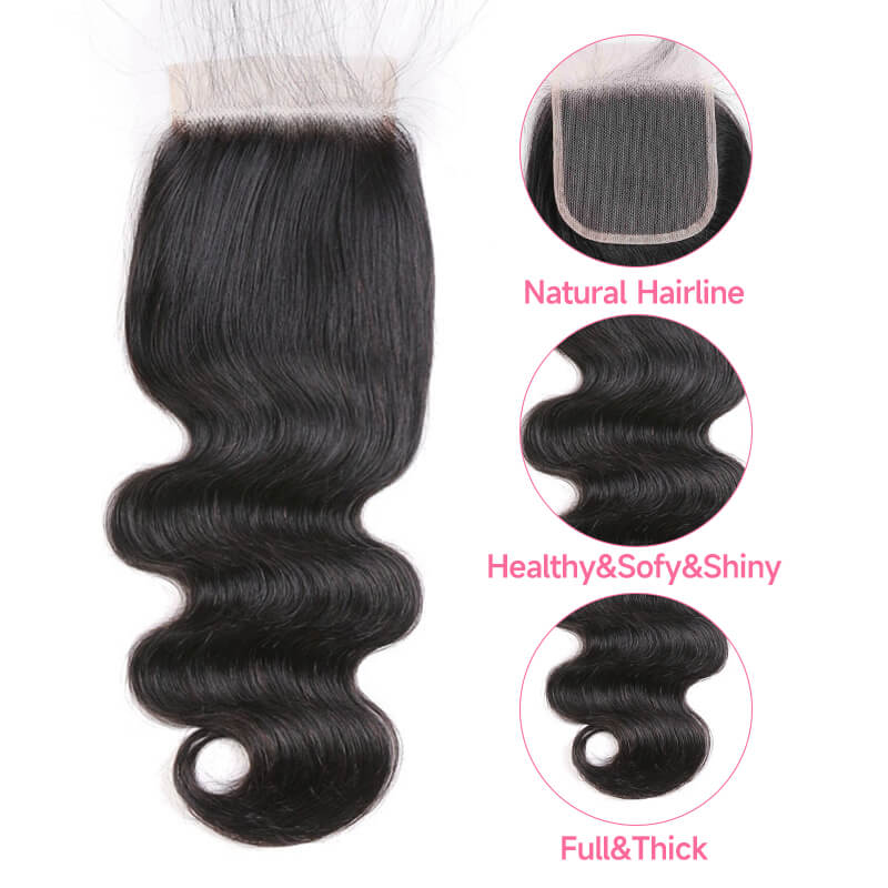 iPretty 4x4 3 Bundles Body Wave Lace Closure