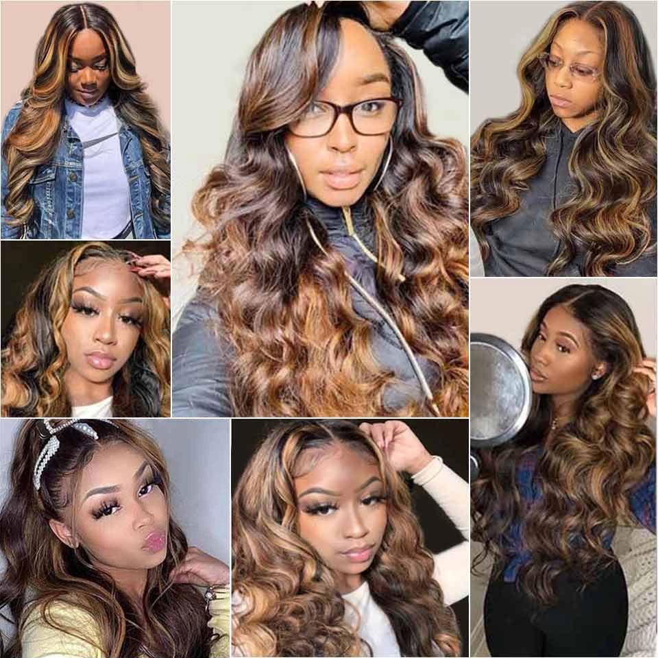 iPretty 13x4 Lace Front Body Wave Wigs HighLight Brown Color