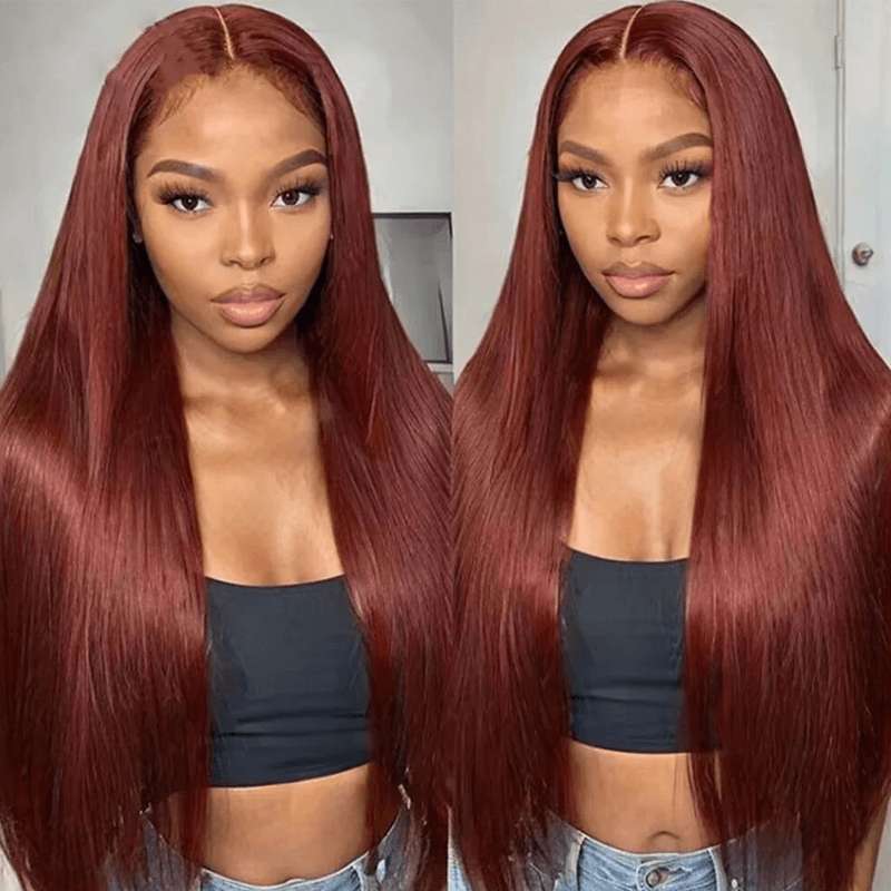 iPretty #33 Reddish Brown Color Straight 13x4 Transparent Lace Front Wig