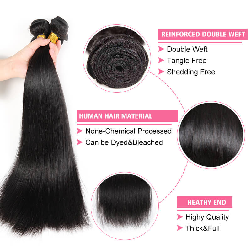 iPretty 4 pcs Straight Human Hair Bundles