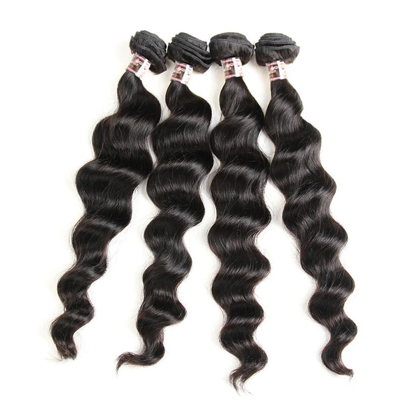 iPretty Loose Wave Human Hair Bundles With Free/ Middle Part 4x4 Lace Closure