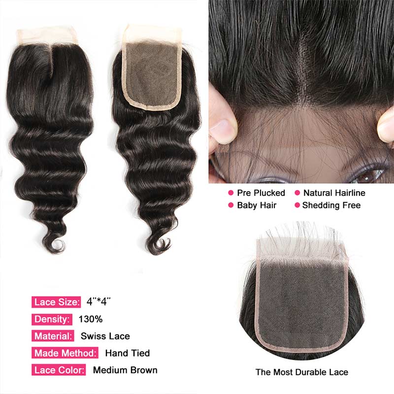 iPretty Brazilian Loose Wave Human Hair Weave Bundles With Closure