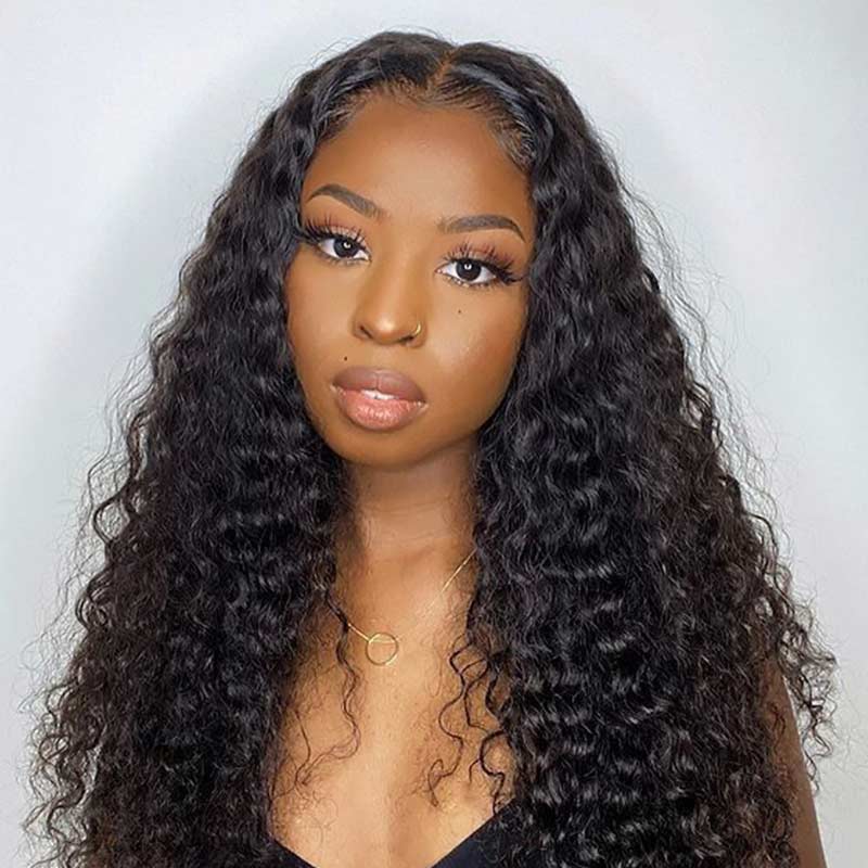 iPretty Deep Curly 13x4 Transparent Glueless Lace Front Wig Human Hair Wigs