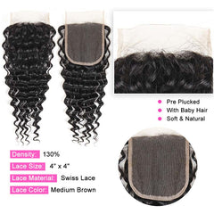 iPretty Deep Wave 4*4 Lace Closure Medium Brown Swiss Lace Free Part Middle Part