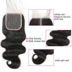 iPretty Body Wave 4x4 HD/Medium Brown Lace Closure Pre Plucked with Baby Hair