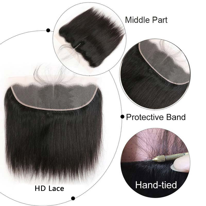 iPretty 13x4 Lace Frontal HD/Medium Brown Lace Alone 10-22 Straight Human Hair Closure