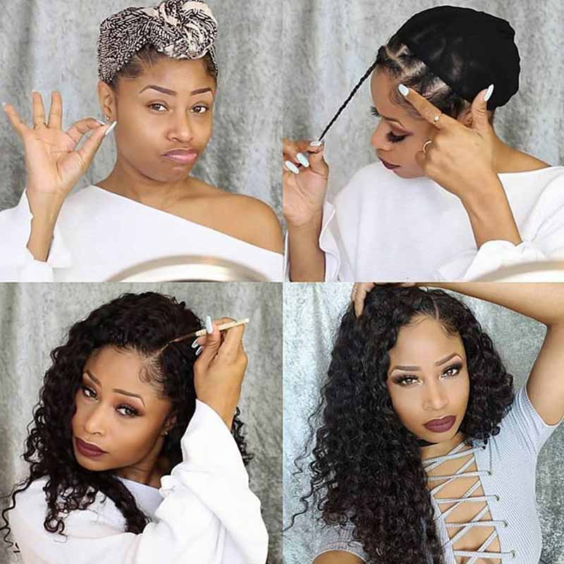 iPretty Deep Curly 13x4 Transparent Glueless Lace Front Wig Human Hair Wigs