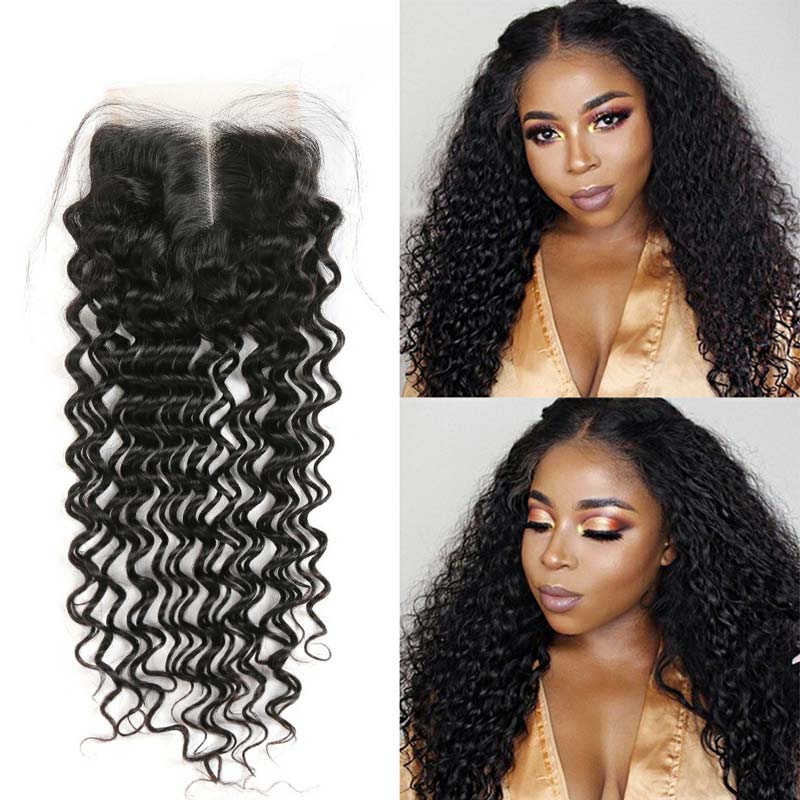 iPretty Deep Wave 4*4 Lace Closure Medium Brown Swiss Lace Free Part Middle Part