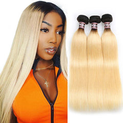 iPretty 1B/613 Honey Blonde Ombre Brazilian Straight Human Hair Bundles Dark Roots