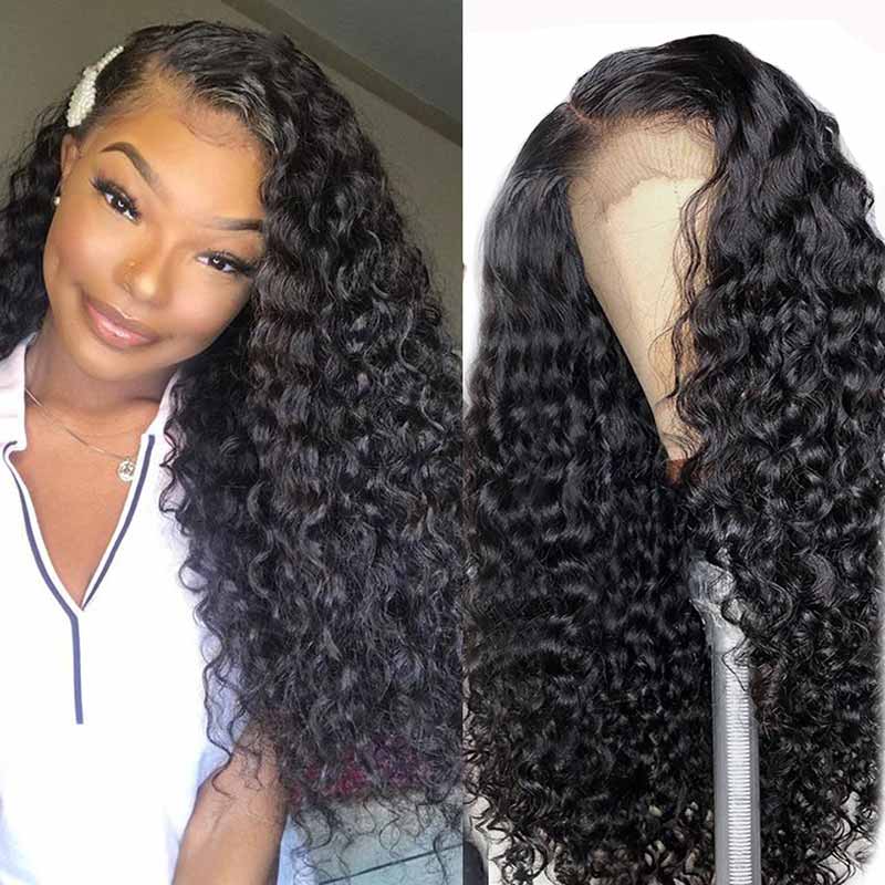 iPretty Deep Curly 13x4 Transparent Glueless Lace Front Wig Human Hair Wigs