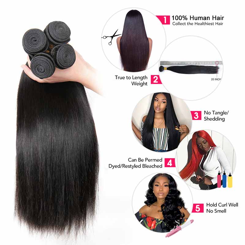 iPretty Brazilian Straight Human Hair Extensions 1 3 4 Bundles Deal