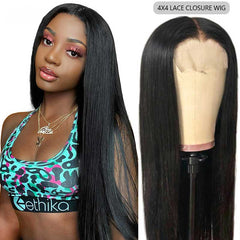 iPretty 4x4 Undetectable Transparent Straight Lace Closure Human Hair Wigs