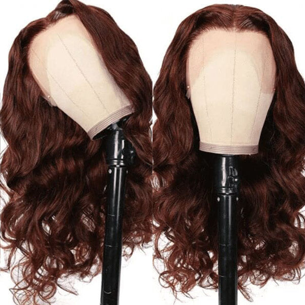 iPretty #33 Reddish Brown Body Wave Human Hair Wig Brunette Auburn Copper Colored Wigs