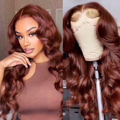 iPretty #33 Reddish Brown Body Wave Human Hair Wig Brunette Auburn Copper Colored Wigs