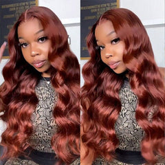 iPretty #33 Reddish Brown Body Wave Human Hair Wig Brunette Auburn Copper Colored Wigs