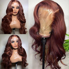 iPretty #33 Reddish Brown Body Wave Human Hair Wig Brunette Auburn Copper Colored Wigs