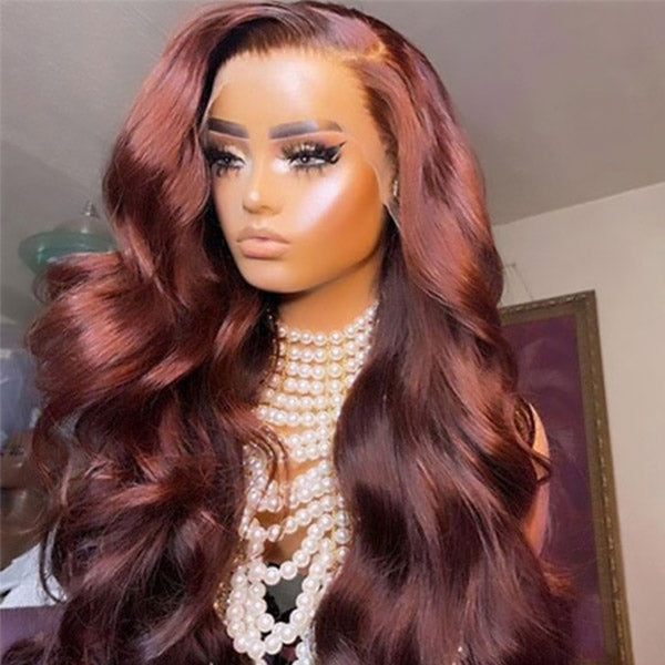 iPretty #33 Reddish Brown Body Wave Human Hair Wig Brunette Auburn Copper Colored Wigs