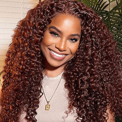 iPretty 13*4 Lace Front Jerry Curly Wig Reddish Brown Dark Auburn Color Affordable Price For Sale