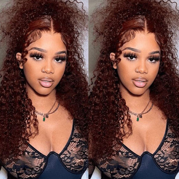 iPretty 13*4 Lace Front Jerry Curly Wig Reddish Brown Dark Auburn Color Affordable Price For Sale