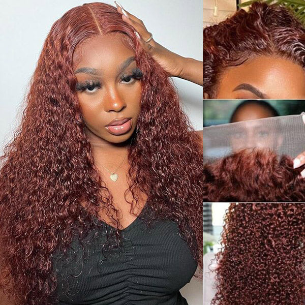 iPretty 13*4 Lace Front Jerry Curly Wig Reddish Brown Dark Auburn Color Affordable Price For Sale