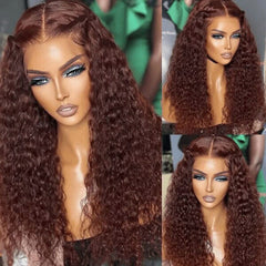 iPretty 13*4 Lace Front Jerry Curly Wig Reddish Brown Dark Auburn Color Affordable Price For Sale