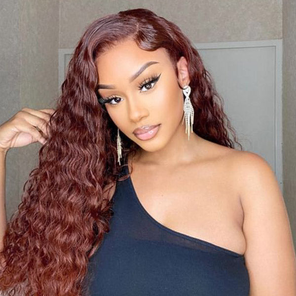 iPretty 13*4 Lace Front Jerry Curly Wig Reddish Brown Dark Auburn Color Affordable Price For Sale