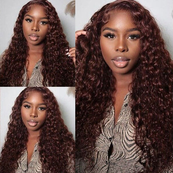 iPretty 13*4 Lace Front Jerry Curly Wig Reddish Brown Dark Auburn Color Affordable Price For Sale