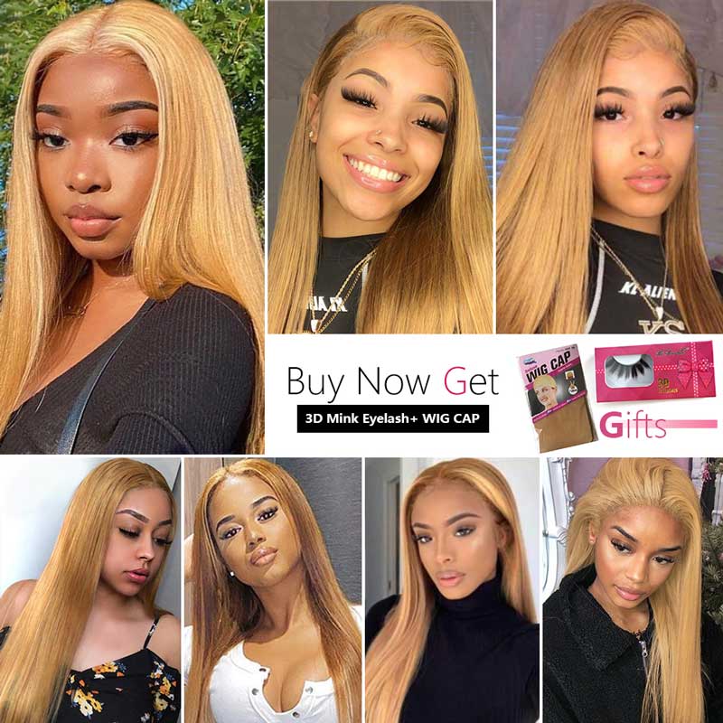 iPretty 27 Color Caramel Blonde Straight Human Hair Wigs Premade 4x4 Lace Closure Wig For Women