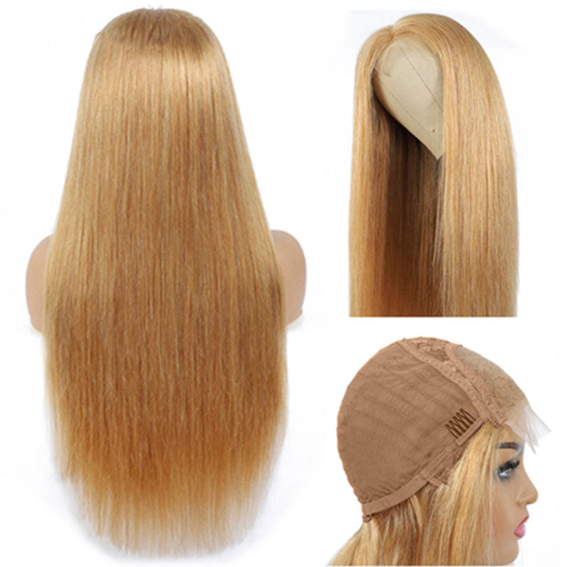 iPretty 27 Color Caramel Blonde Straight Human Hair Wigs Premade 4x4 Lace Closure Wig For Women