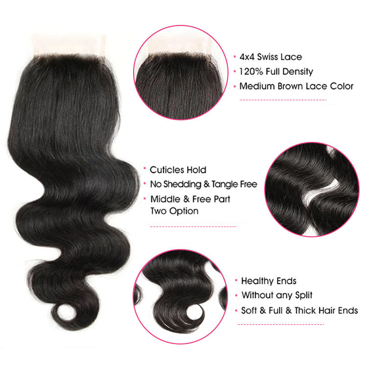 iPretty Brazilian Body Wave 2 Bundles With a 4x4 Lace Closure Brazilian Weave And Closure