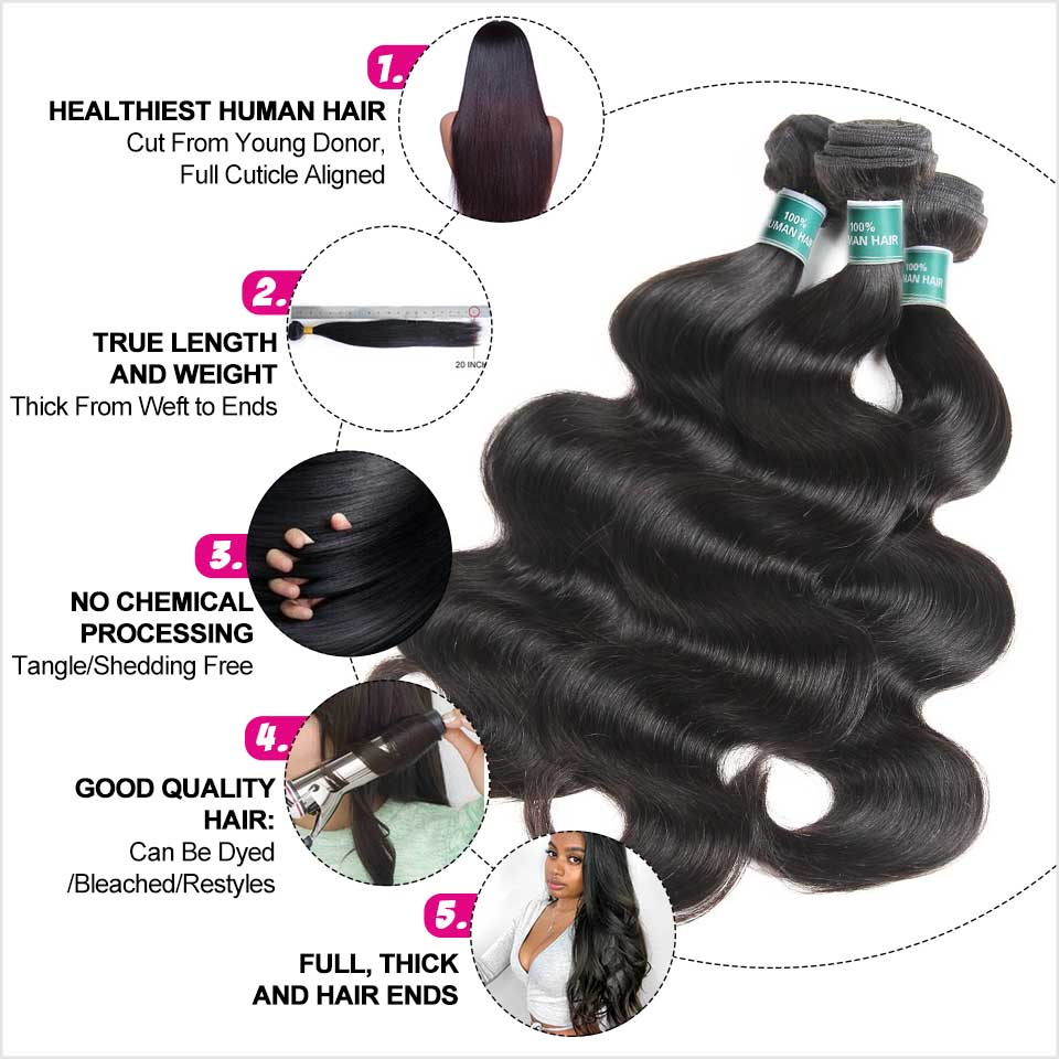 iPretty 3 Pcs Brazilian Body Wave Human Hair Bundles