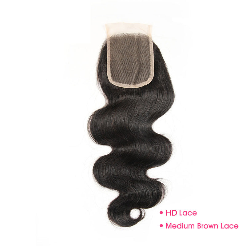 iPretty Body Wave 4x4 HD/Medium Brown Lace Closure Pre Plucked with Baby Hair